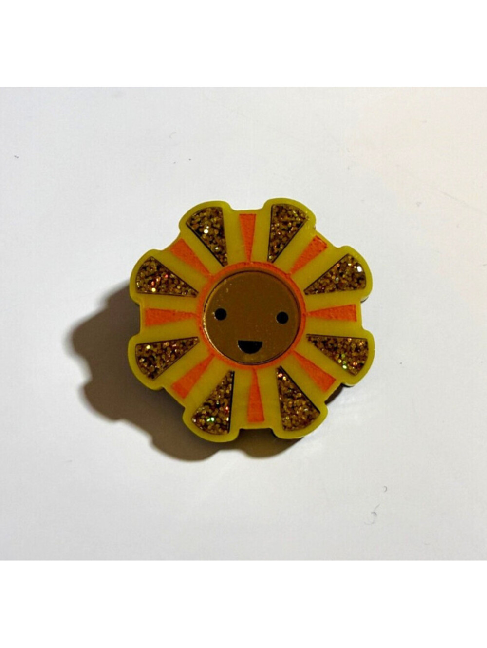 Smiling Sun Resin Lapel Pin - Jess Collinge Sunny Happy Emoji Smiley Face Brooch